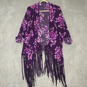 Torrid purple floral tassle cardigan short duster flowy boho colorful roll tab 0